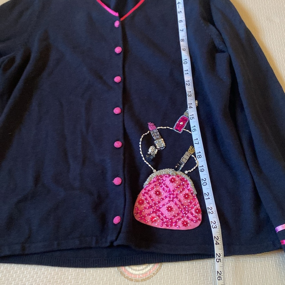 Michael Simon Y2K Cardigan Embroidered Beaded Makeup and Purse Sweater - Picture 5 of 7